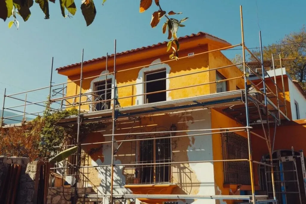 a house exterior being painted in the mild temperatures of fall new mexico